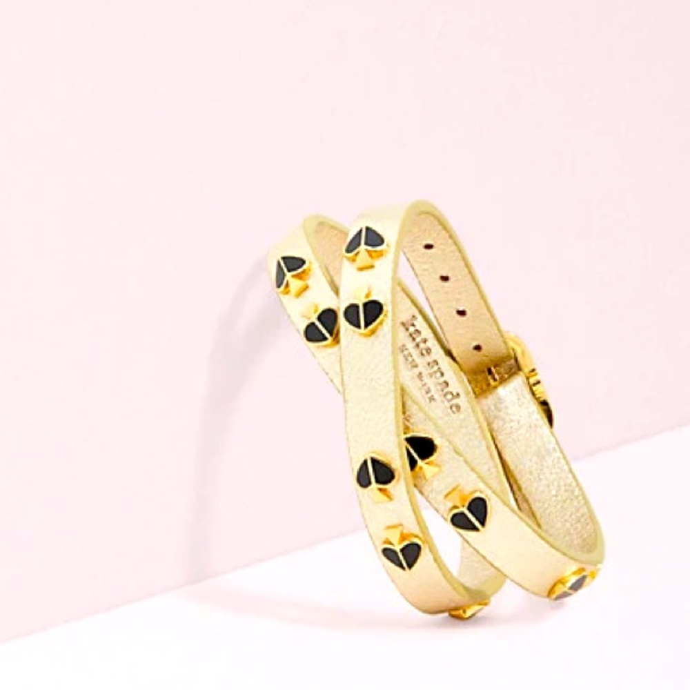 Kate spade Heritage Double Wrap Leather Gold and Black Bracelet - Picture 2 of 5
